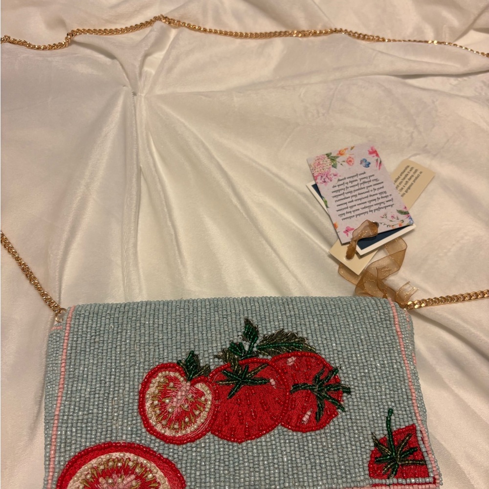VIRAL Beaded Tomato Crossbody Bag with Gold Chain